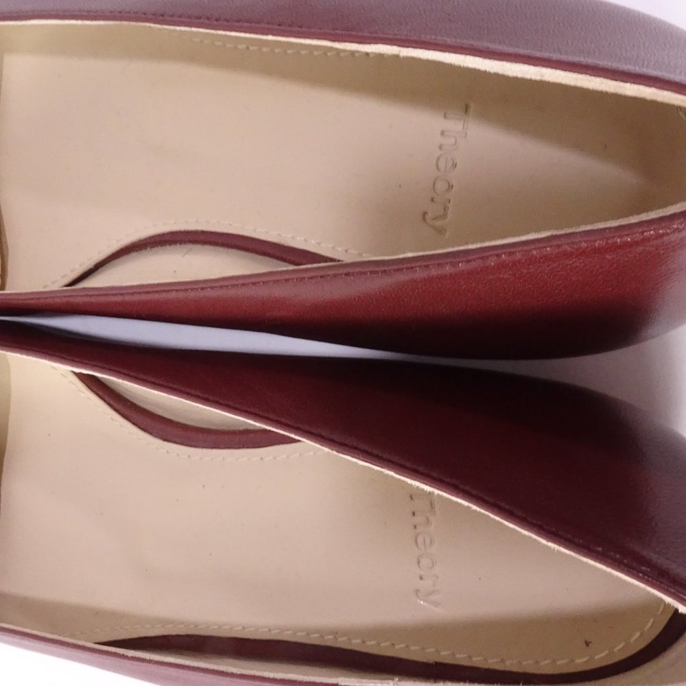 Theory Pointed Flat in Leather Flats Maroon NIB 320 Sz 37 - Picture 5 of 11